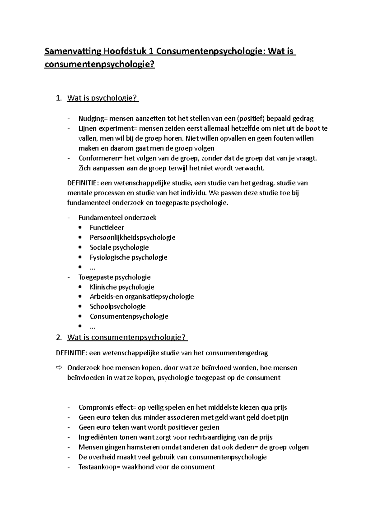 Samenvatting H1 Consumentenpsychologie - Samenvatting Hoofdstuk 1 ...