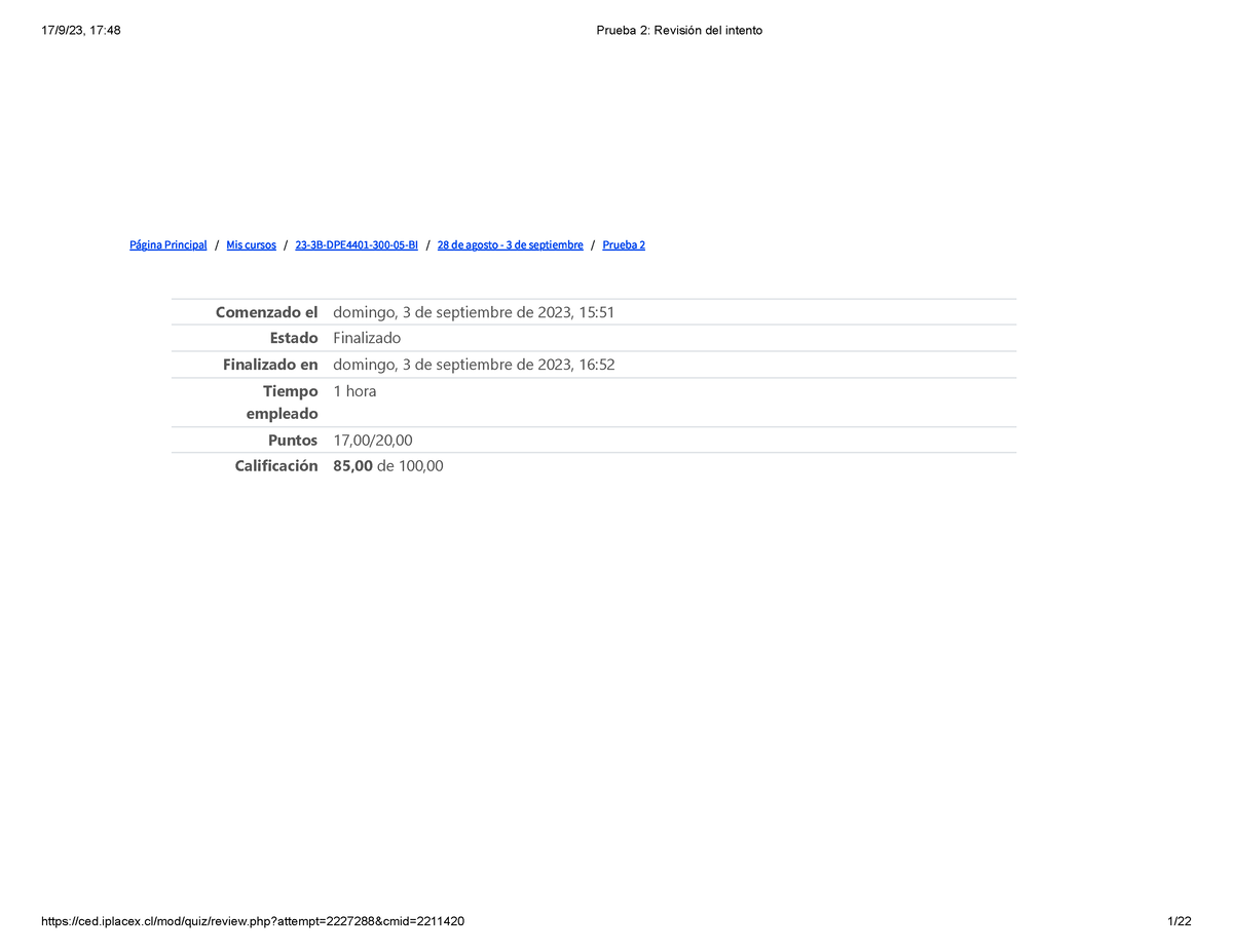 Prueba 2 Revisión Del Intento - Página Principal / Mis Cursos / 23-3B ...