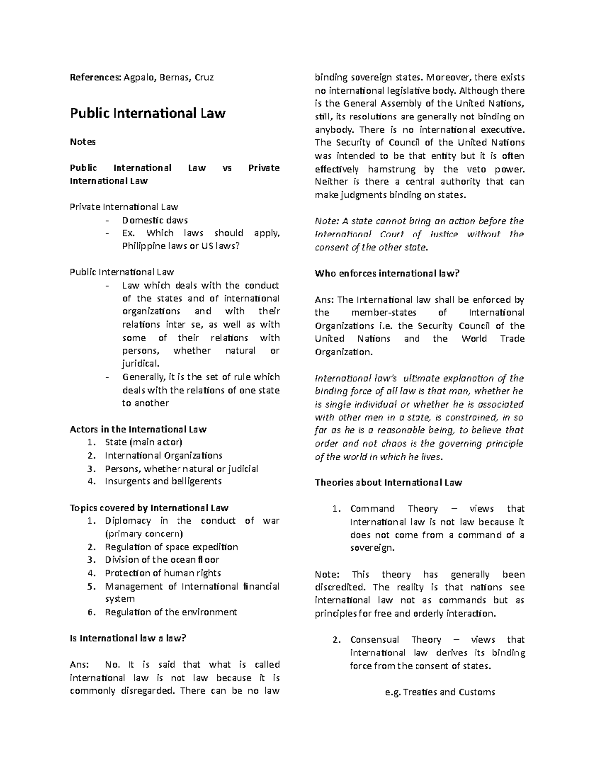 Lecture Notes for Public International Law - Juris Doctor - Studocu