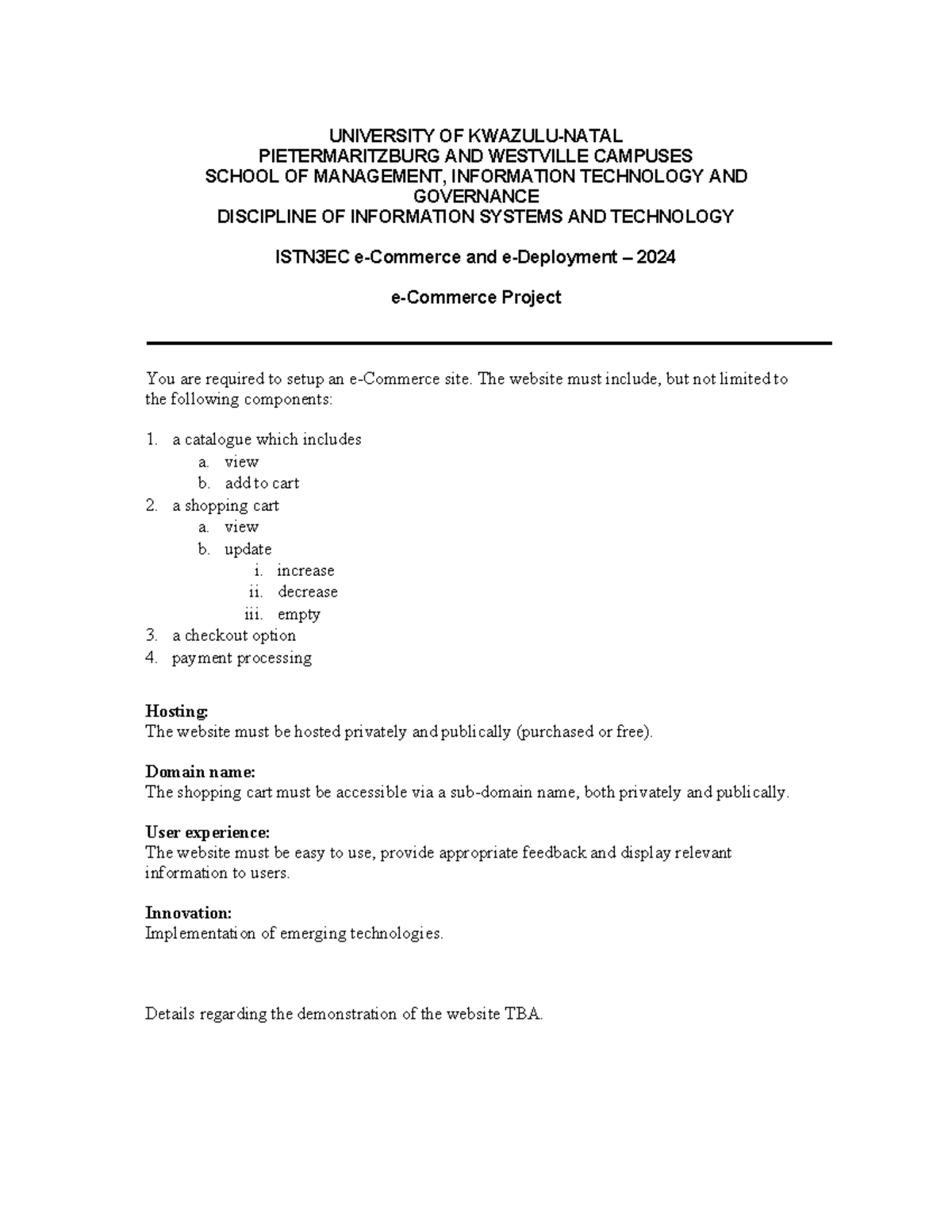 2024 istn3ec e commerce project pdf university of kwazulu natal
