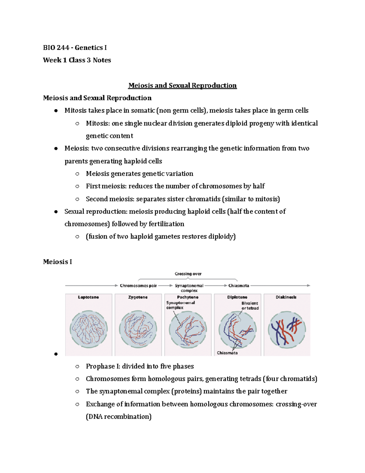 BIO 244 Week 1 Class 3 Notes Summer 2021 - BIO 244 - Genetics I Week 1 ...