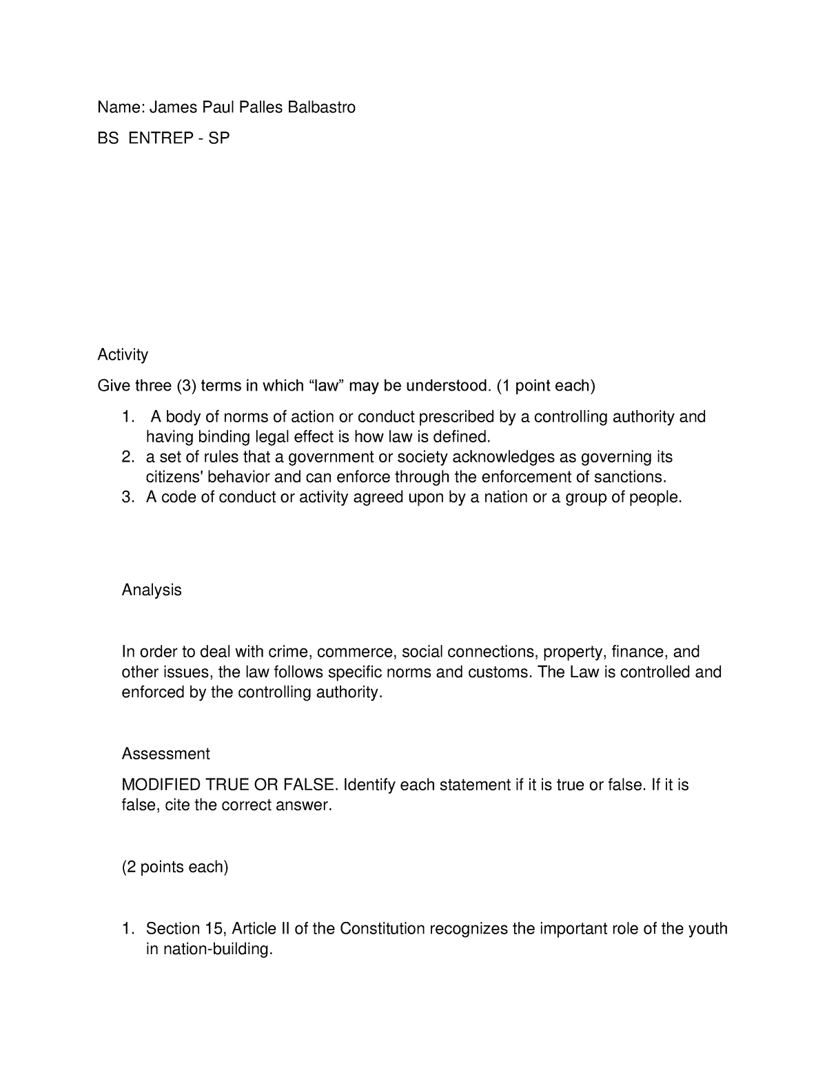 Document 69 - NURSING - Name: James Paul Palles Balbastro BS ENTREP ...