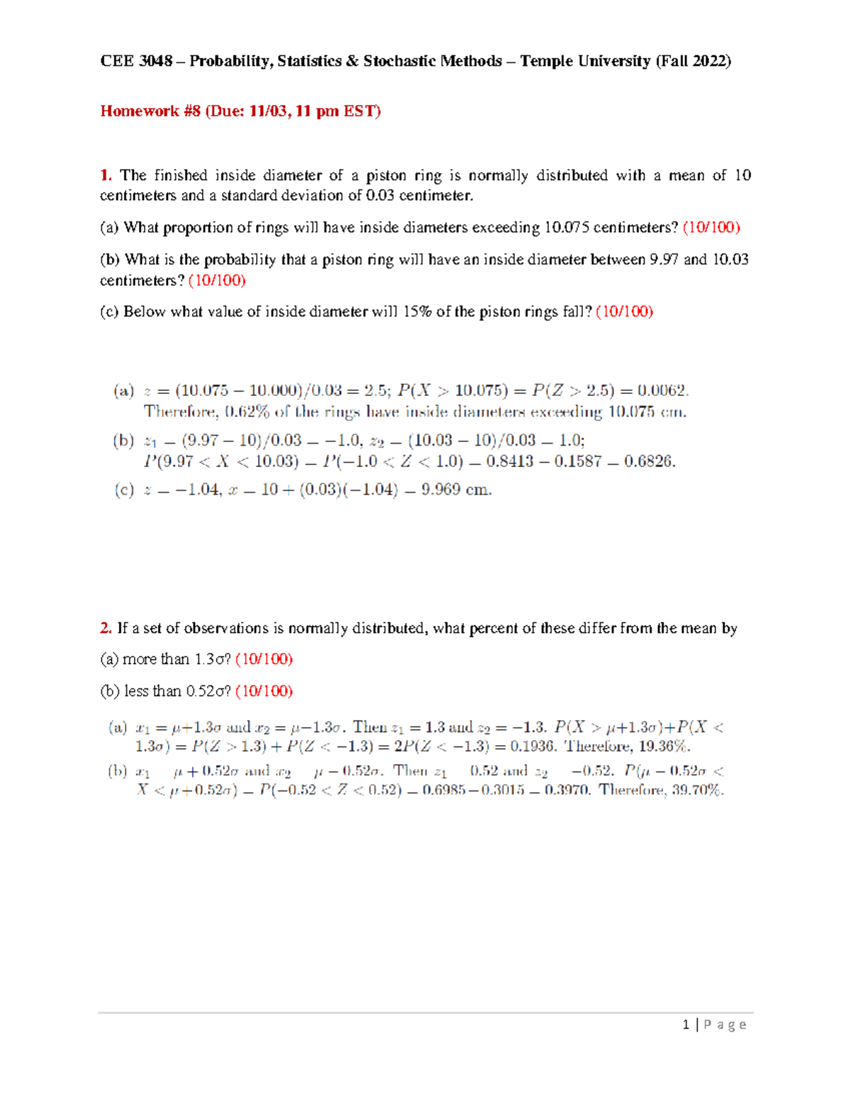 CEE 3048 Homework 8 Key - CEE 3048 – Probability, Statistics ...