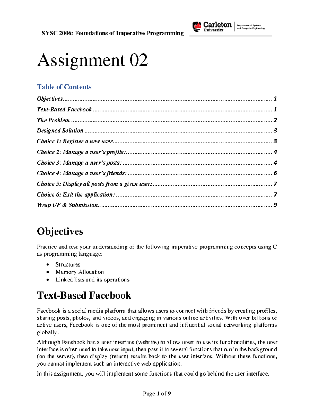 assignment 2 for C programming - Assignment 0 2 Table of Contents ...