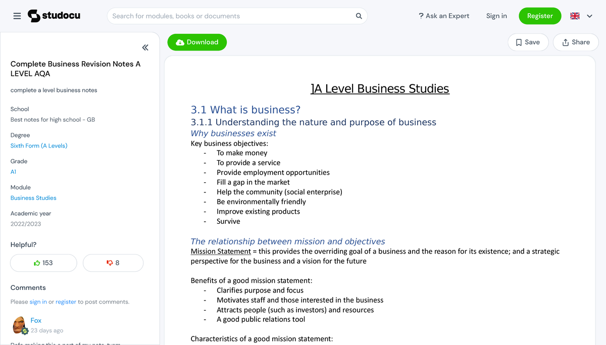 Complete Business Revision Notes A Level AQA - ]A Level Business ...