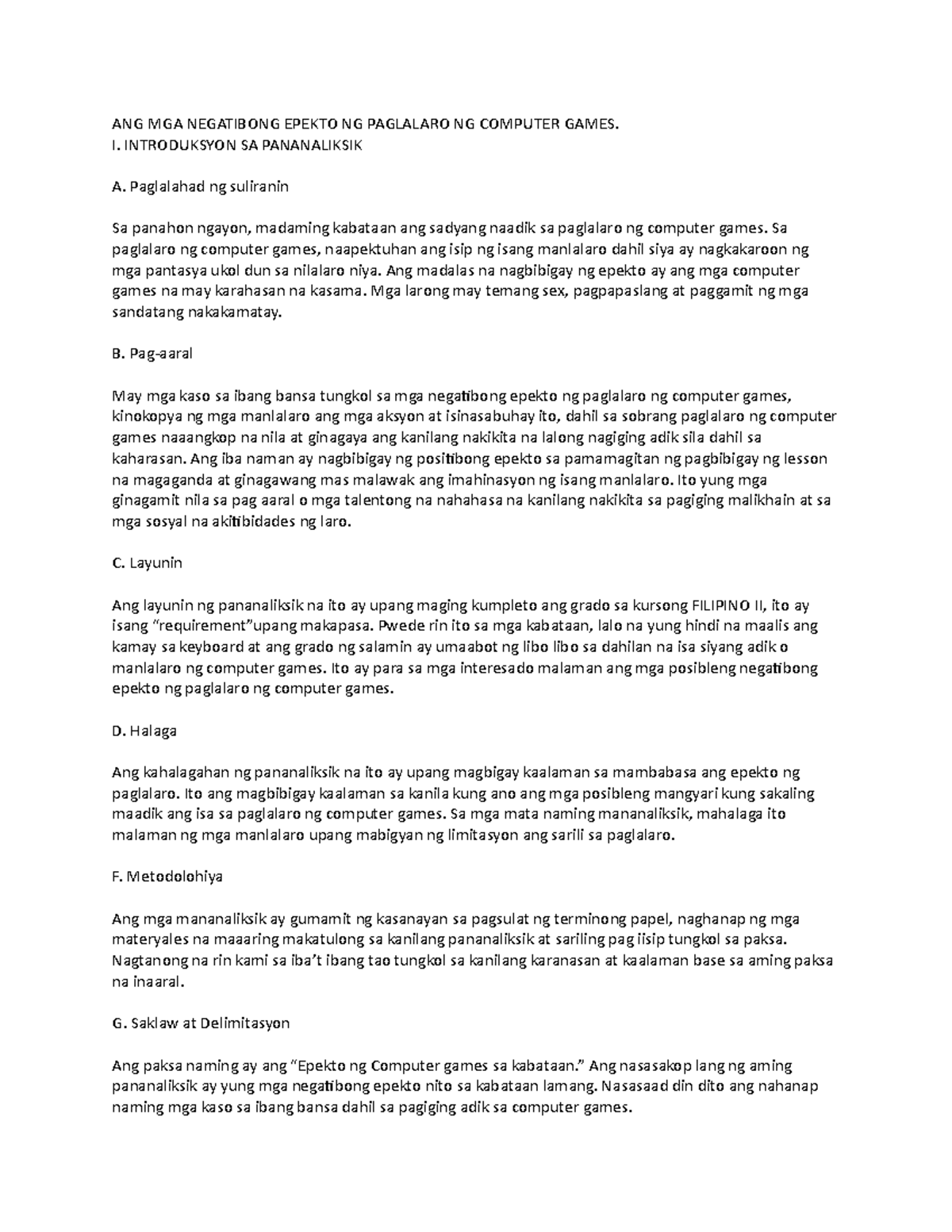 ANG MGA Negatibong Epekto NG Paglalaro N - ANG MGA NEGATIBONG EPEKTO NG ...