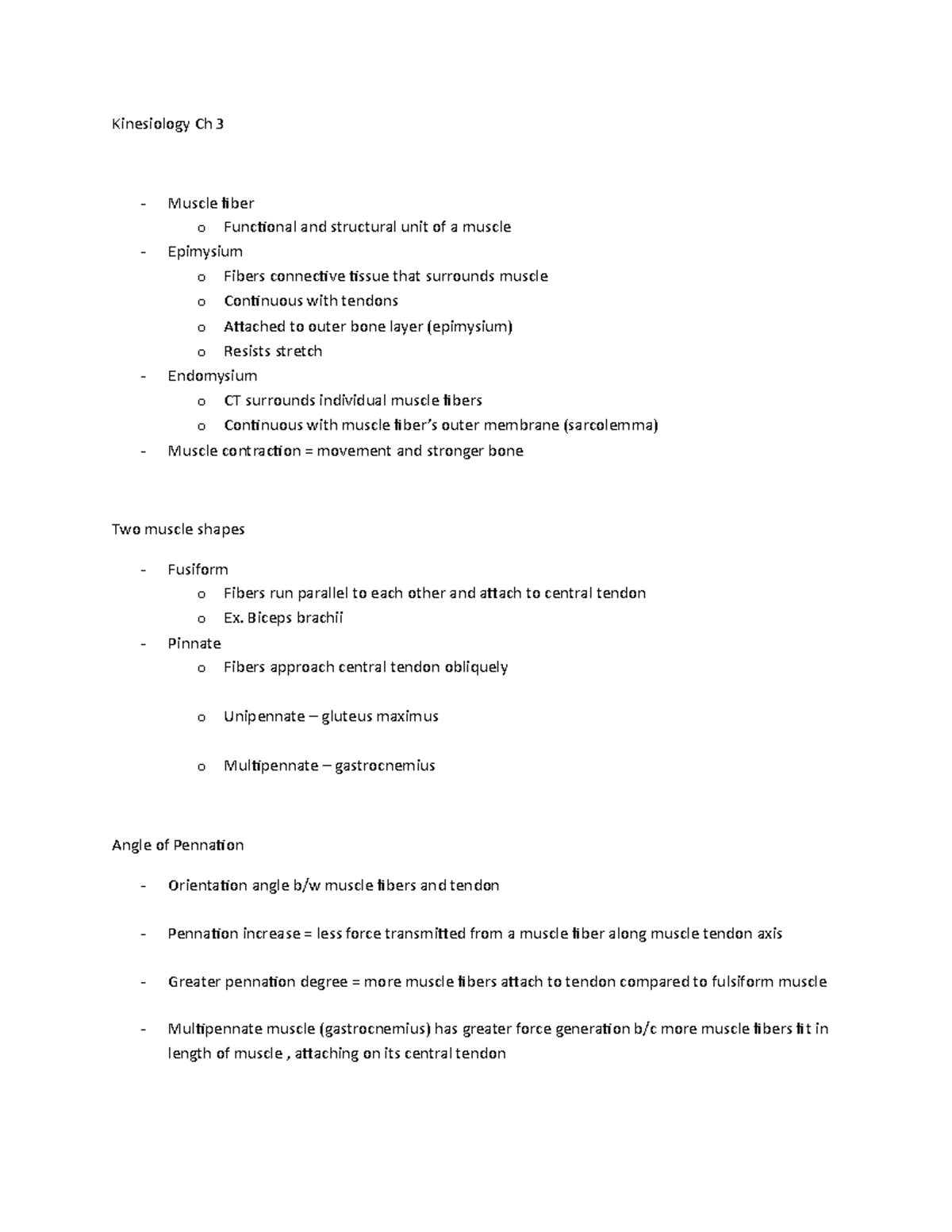 Kinesiology Ch 3 - Notes For Our Next Exam - Kinesiology Ch 3 Muscle ...