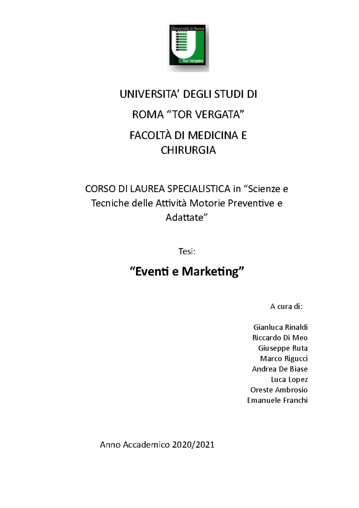 Corsi Di Laurea Triennali Tor Vergata