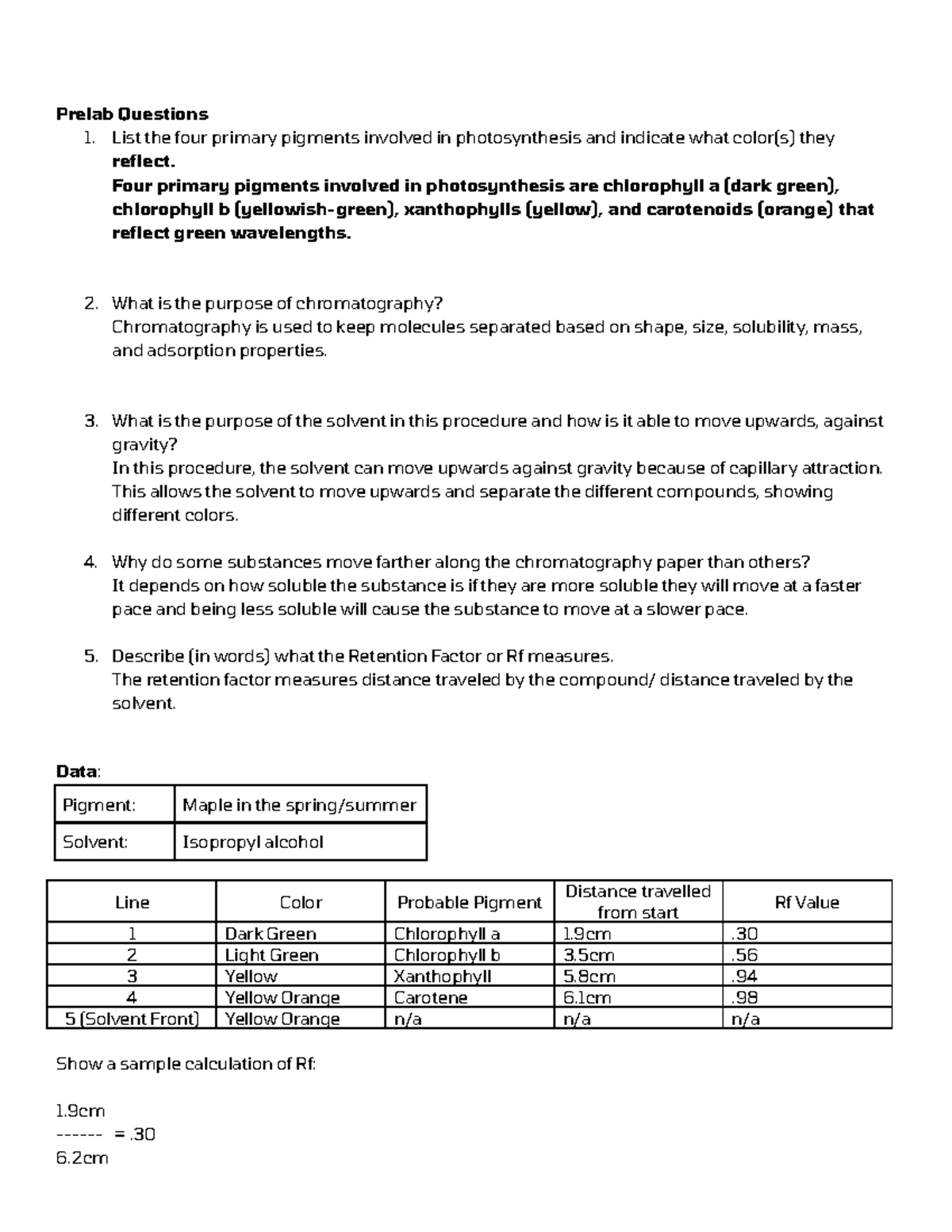 Virtual Paper Chromatography Lab Prelab Questions 1. List the four