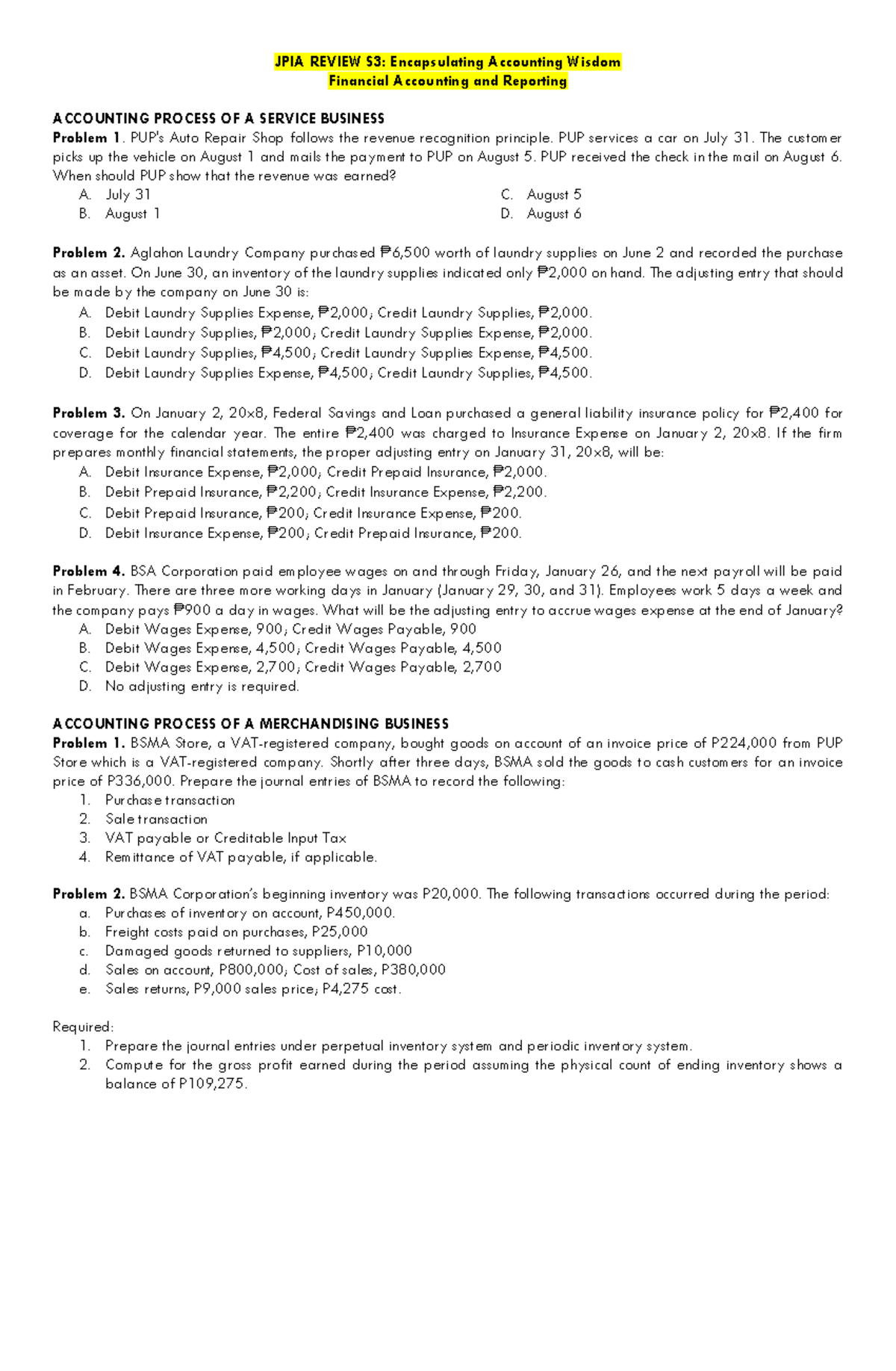 JPIA Review S3 FAR Handout - JPIA REVIEW S3: Encapsulating Accounting ...
