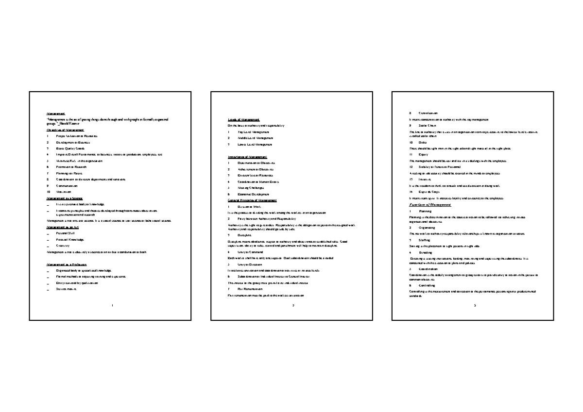 B.M Short Note - Business management notes - Management “Management is ...