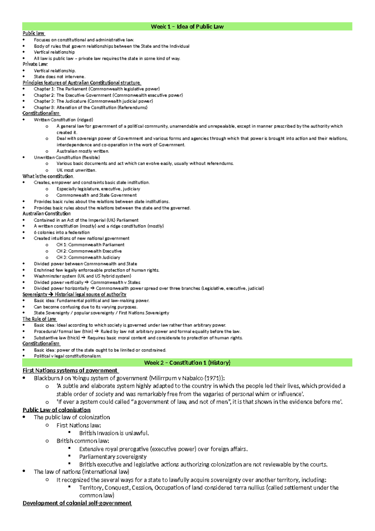 Public Law final exam notes 2 - Week 1 – Idea of Public Law Public law ...