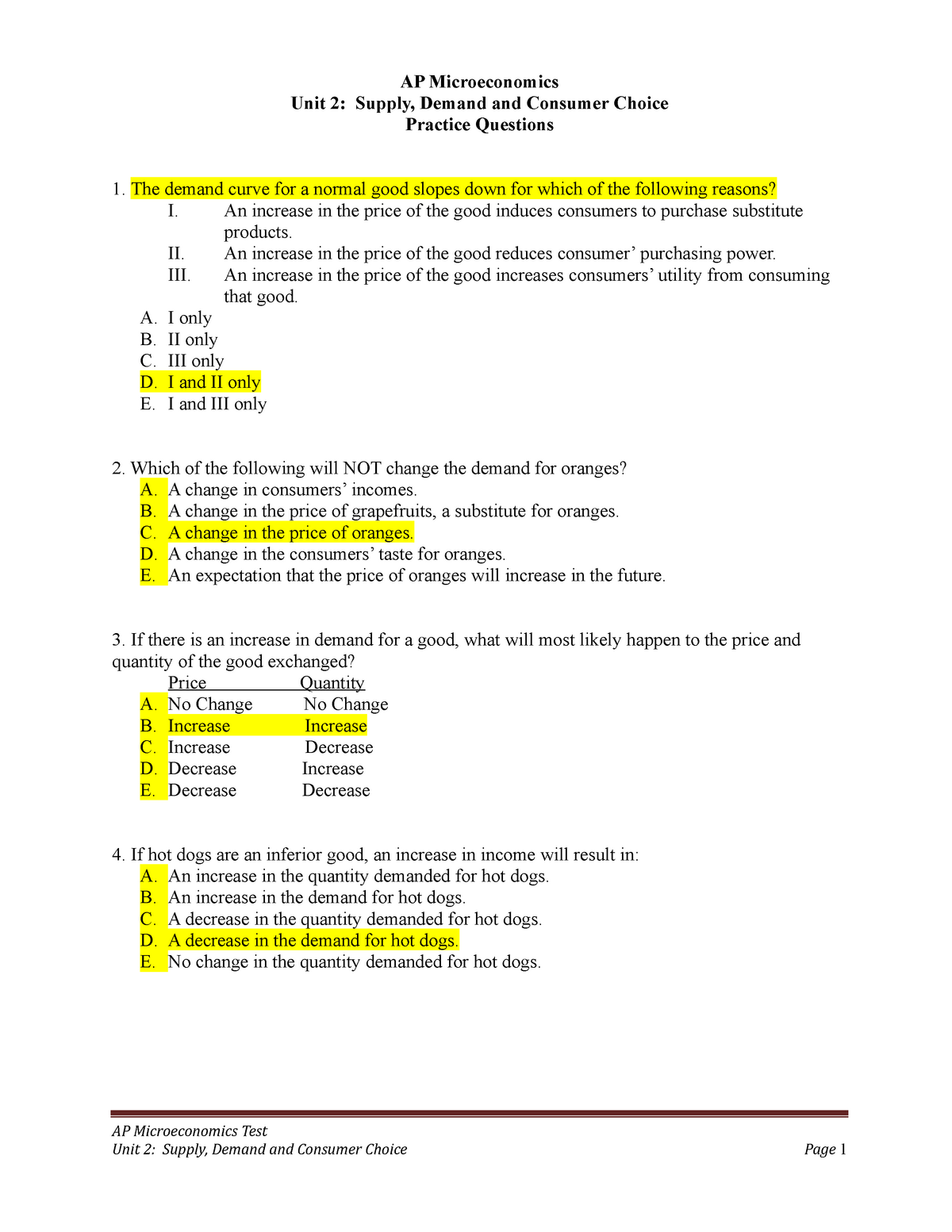 microeconomics assignment questions and answers