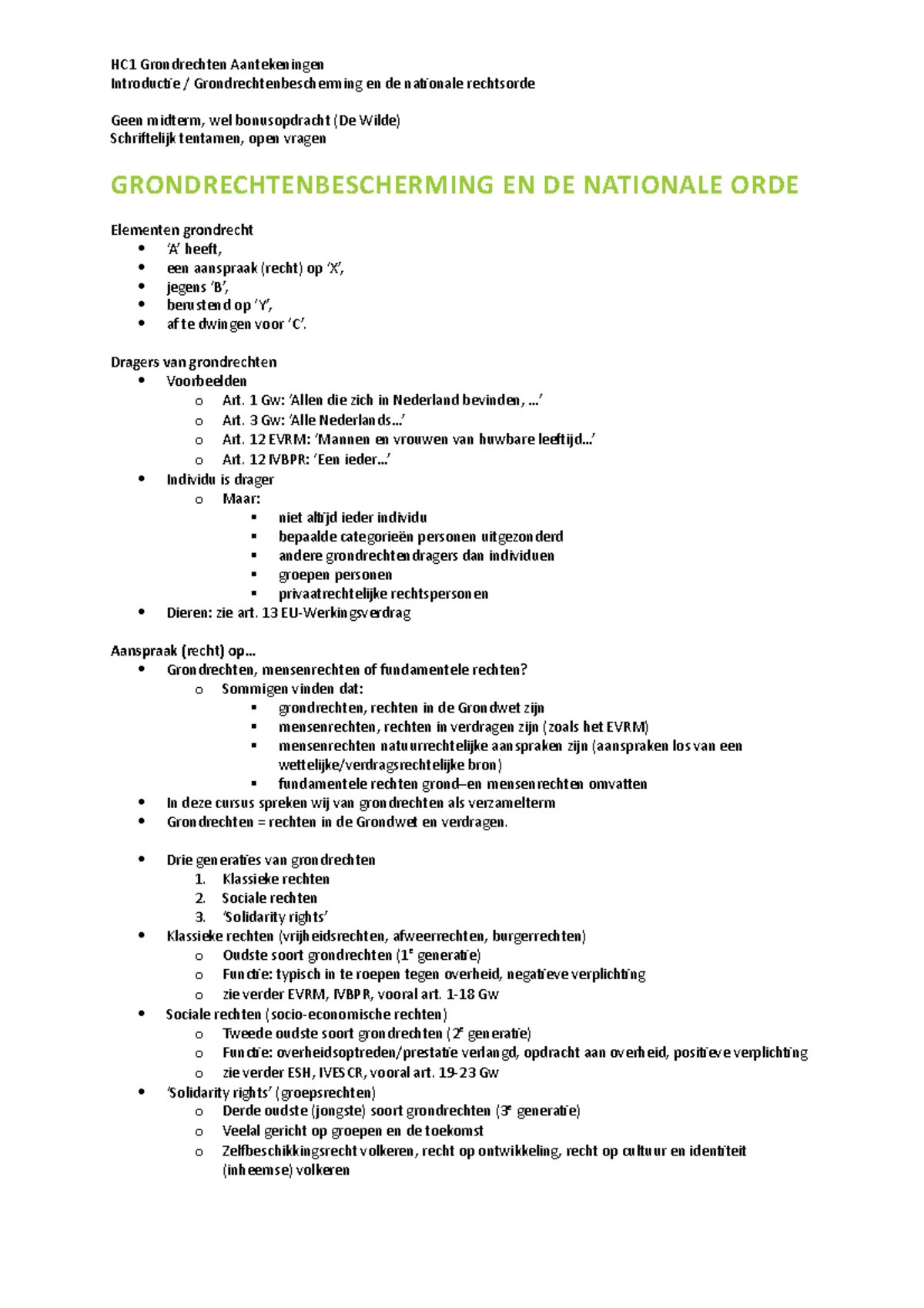 HC1 Grondrechten Aantekeningen - Introductie / Grondrechtenbescherming ...