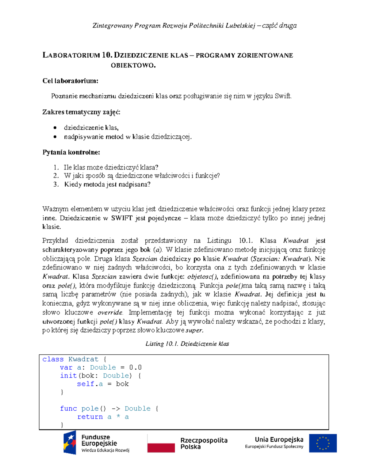 Swift Lab10 - Zintegrowany Program Rozwoju Politechniki Lubelskiej ...