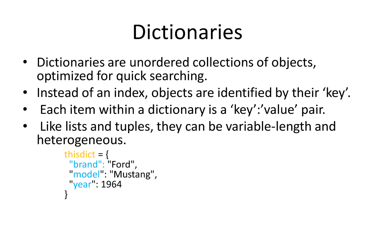 UNIT-3 - Unit-3 notes - Dictionaries Dictionaries are unordered ...