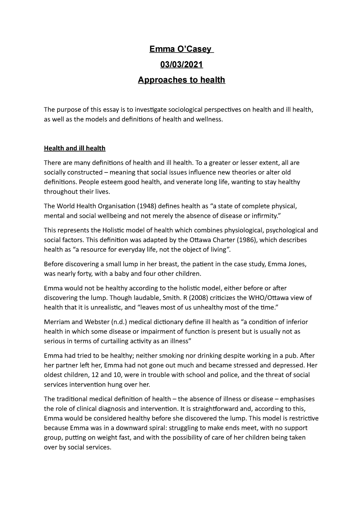 essay on approaches to health