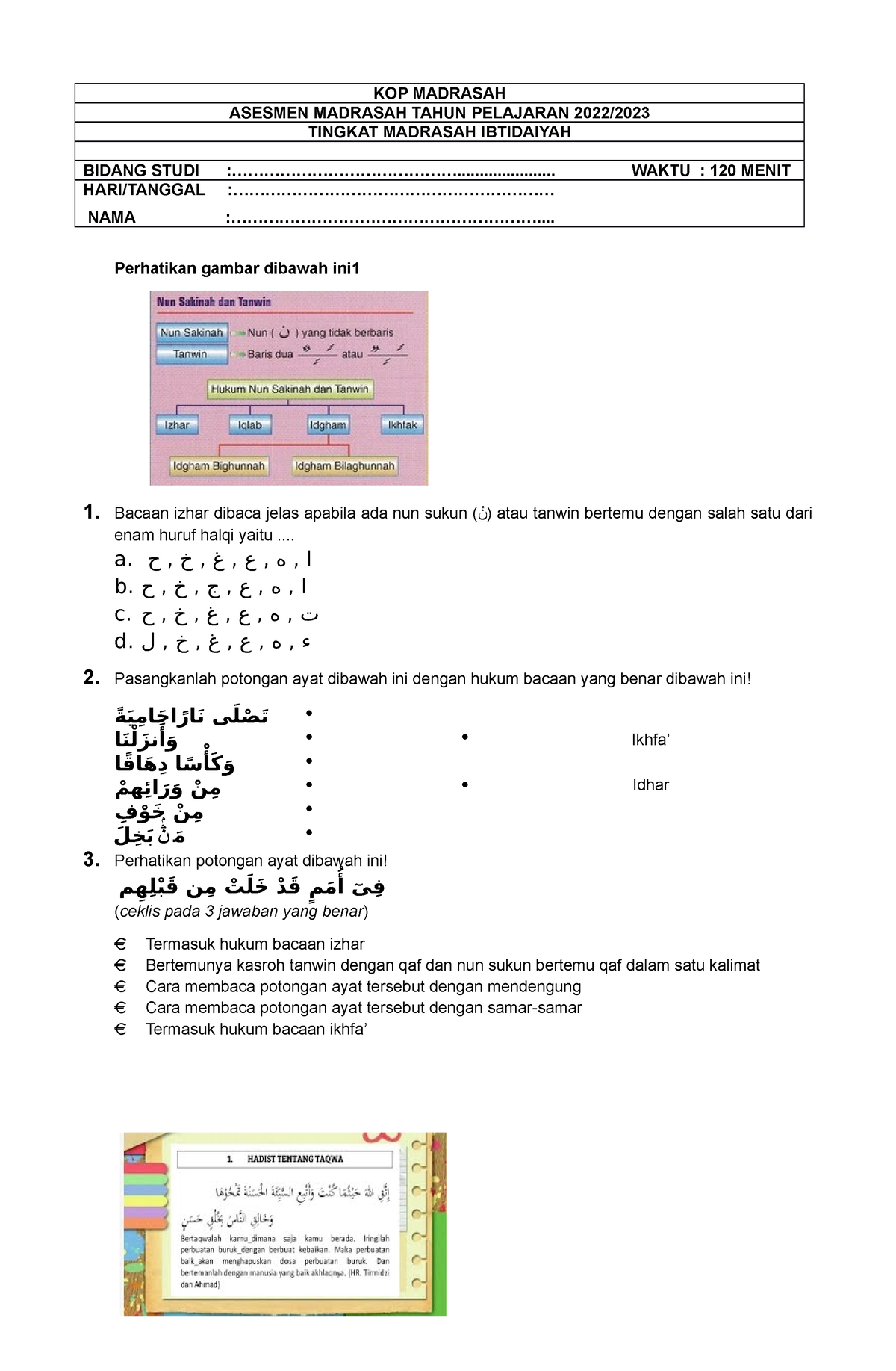 AKM Qurdist DAN Kunci - Contoh Soal AKM Qurdis - KOP MADRASAH ASESMEN ...