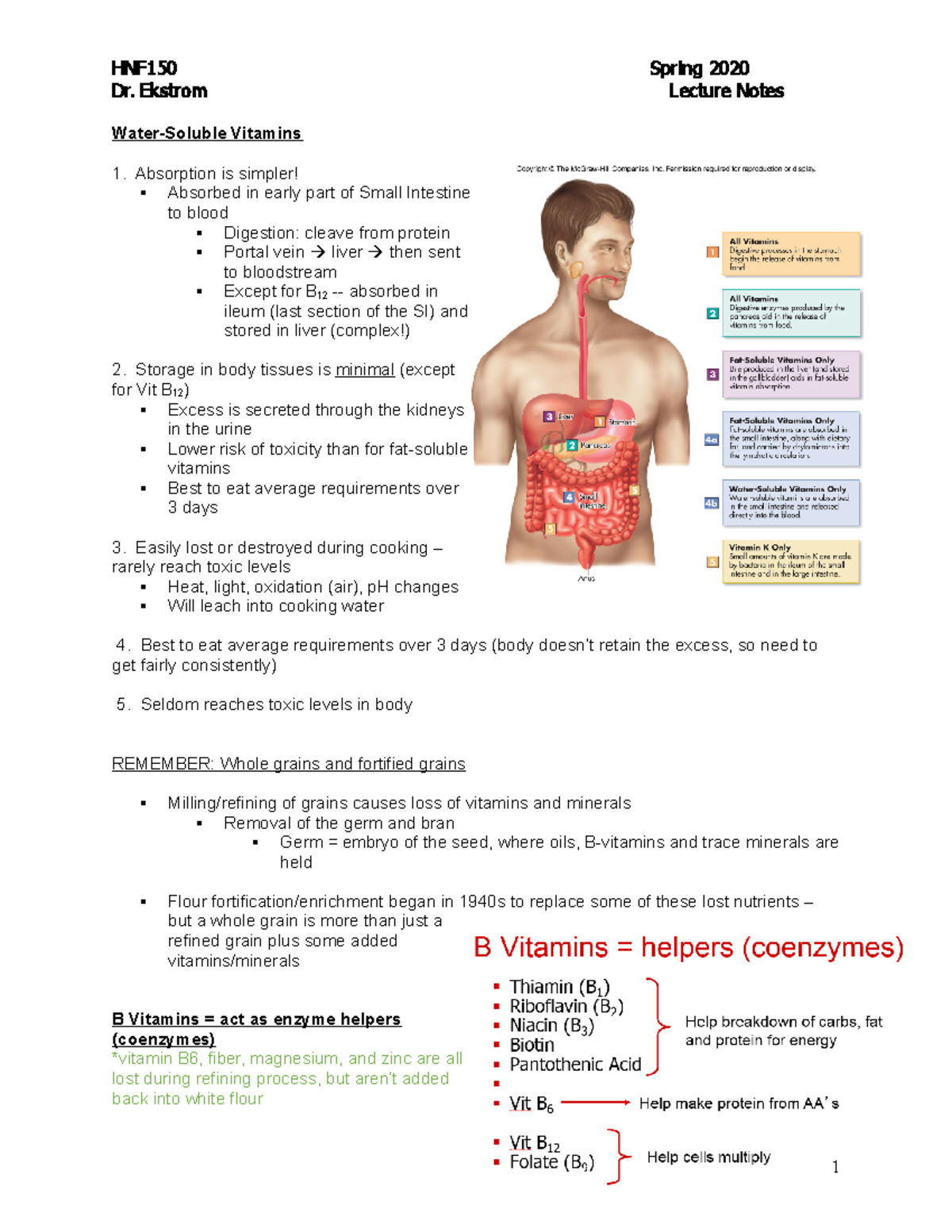 Week 4 Topic 3 Notes - Dr. Ekstrom Lecture Notes Water-Soluble Vitamins ...