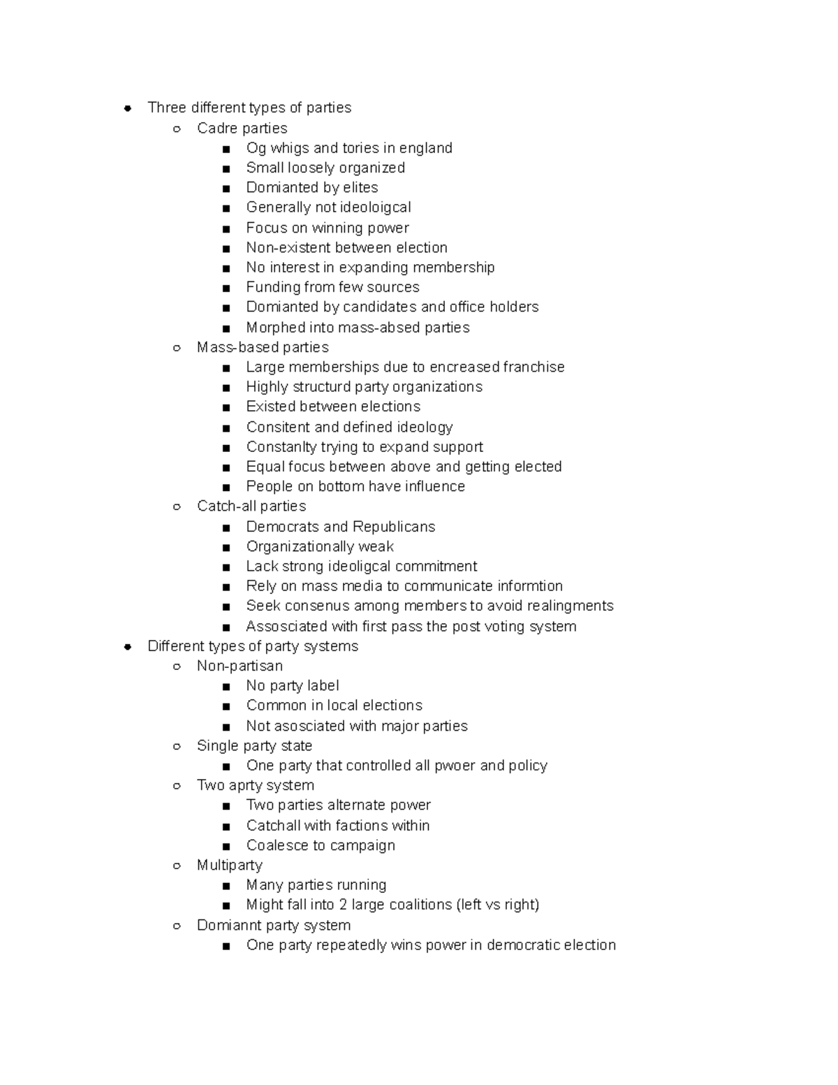 Parties 2 Notes from Prof. Stine's Class Three different types of