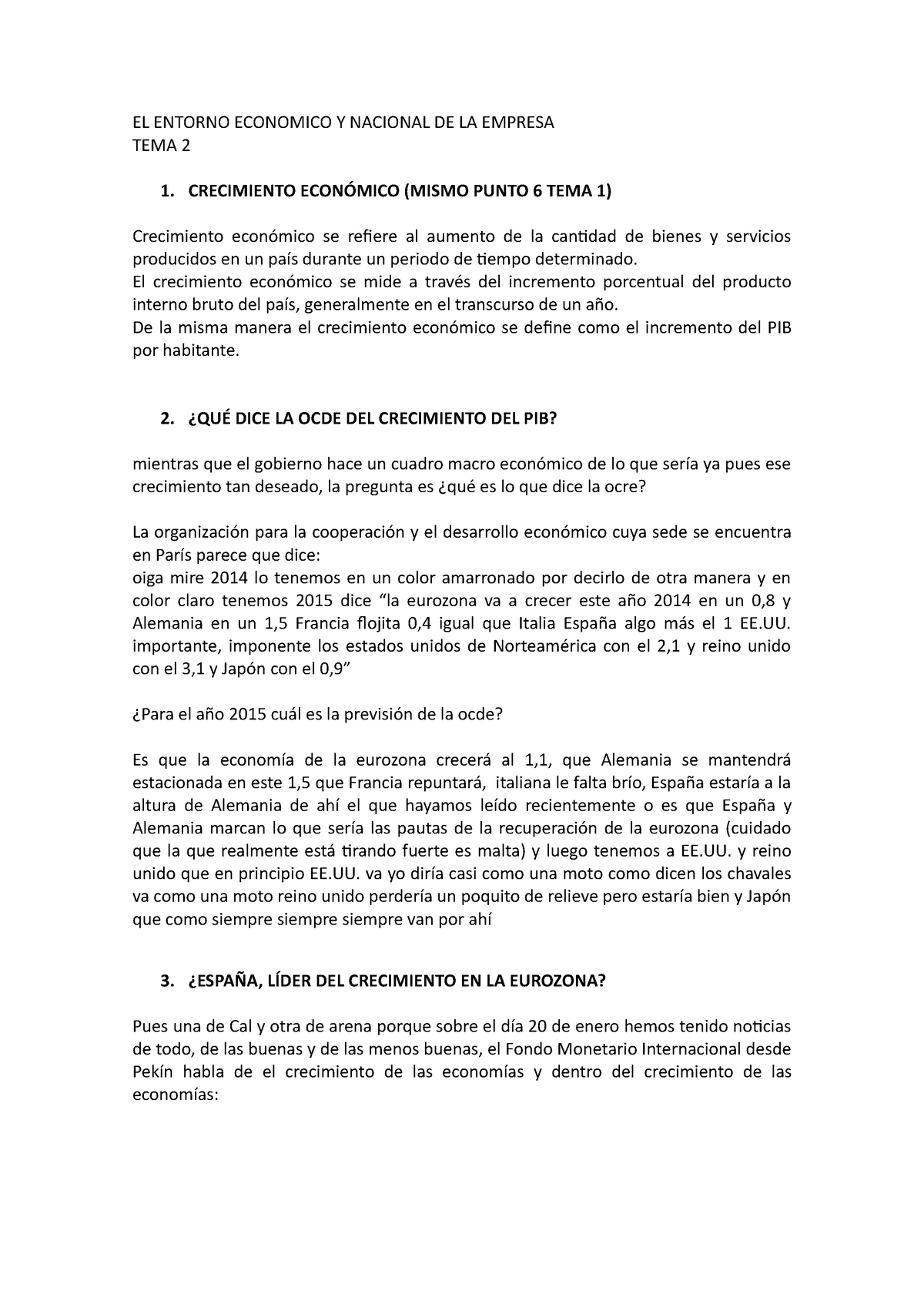 Tema 2 Apuntes 2 El Entorno Nacional E Internacional De La Empresa El Entorno Economico Y 0973