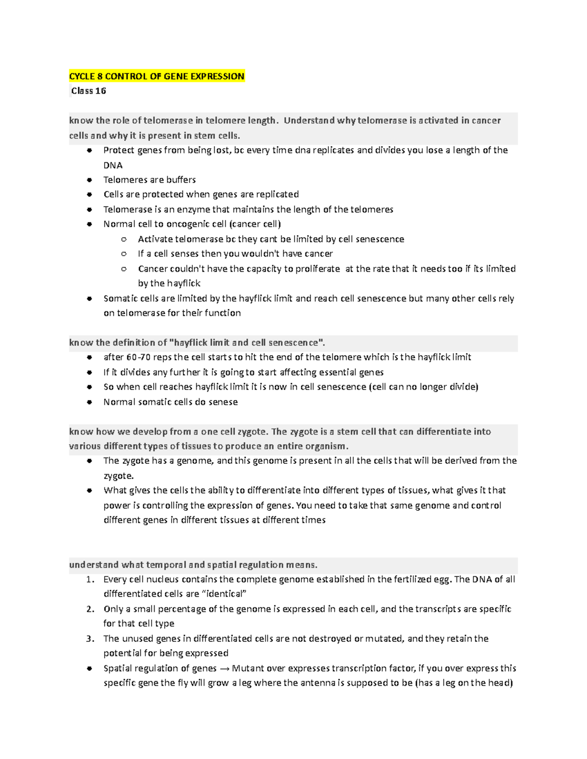 Cycle 8 and 9 - Lecture notes - CYCLE 8 CONTROL OF GENE EXPRESSION ...