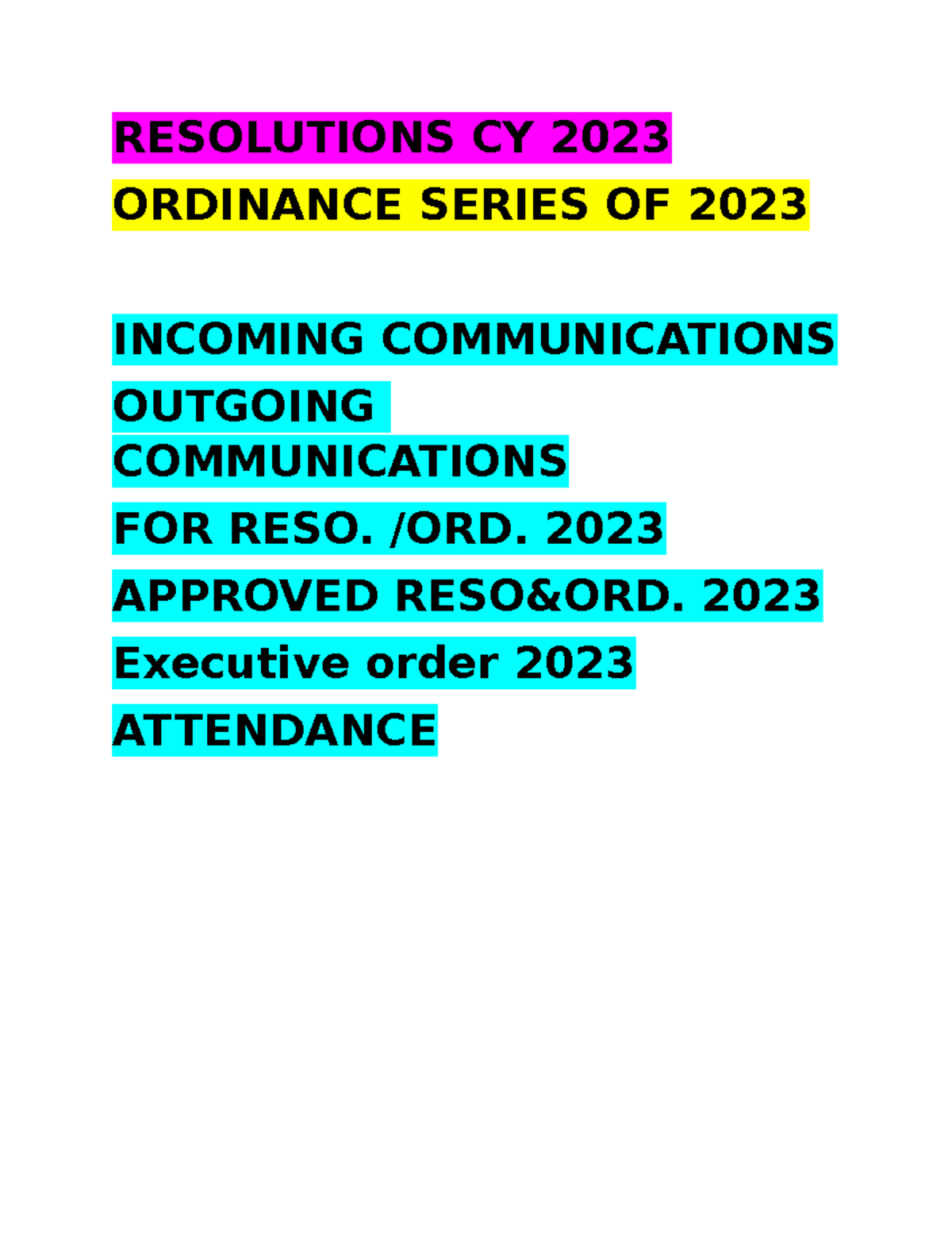 Tag ok yeah RESOLUTIONS CY 2023 ORDINANCE SERIES OF 2023