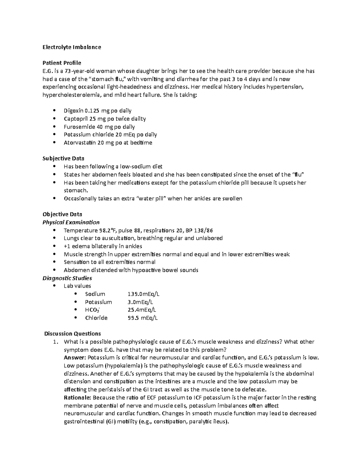 electrolyte balance case study with answers