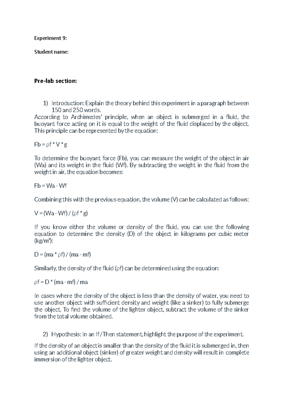 Report+9 - Summer 2023 - Experiment 9: Student name: Pre-lab section ...