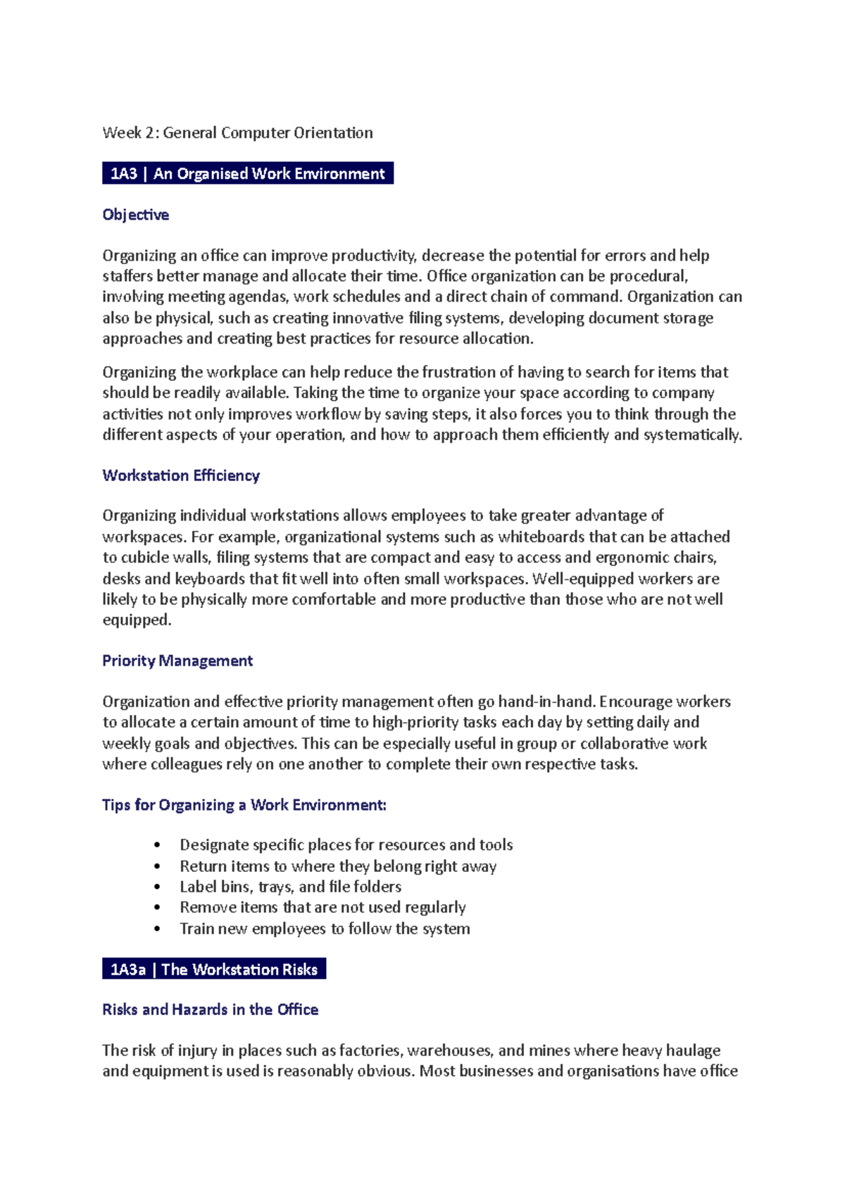 Week 2 - A short summary of the lecture notes for each week - Week 2 ...