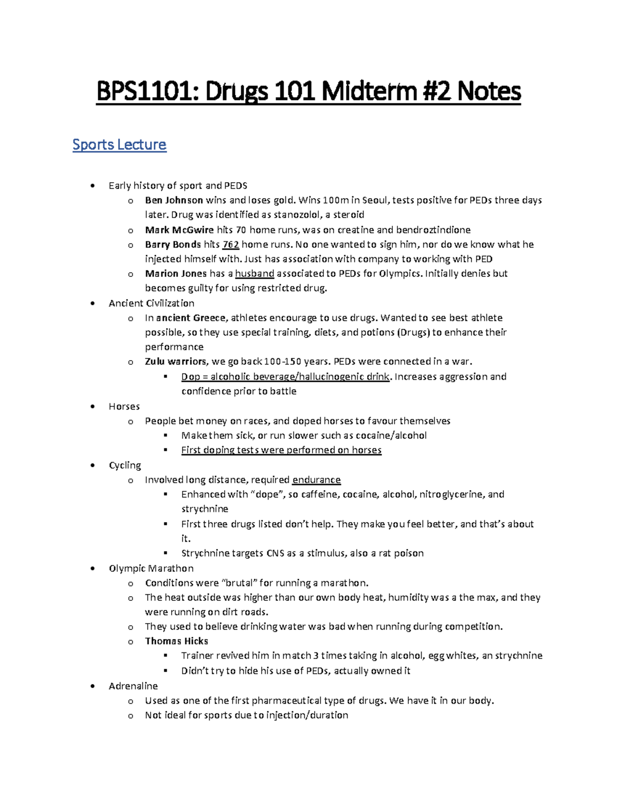 Drugs 101 Midterm 2 Notes - BPS 1101 : Drugs 101 Midterm # 2 Notes ...
