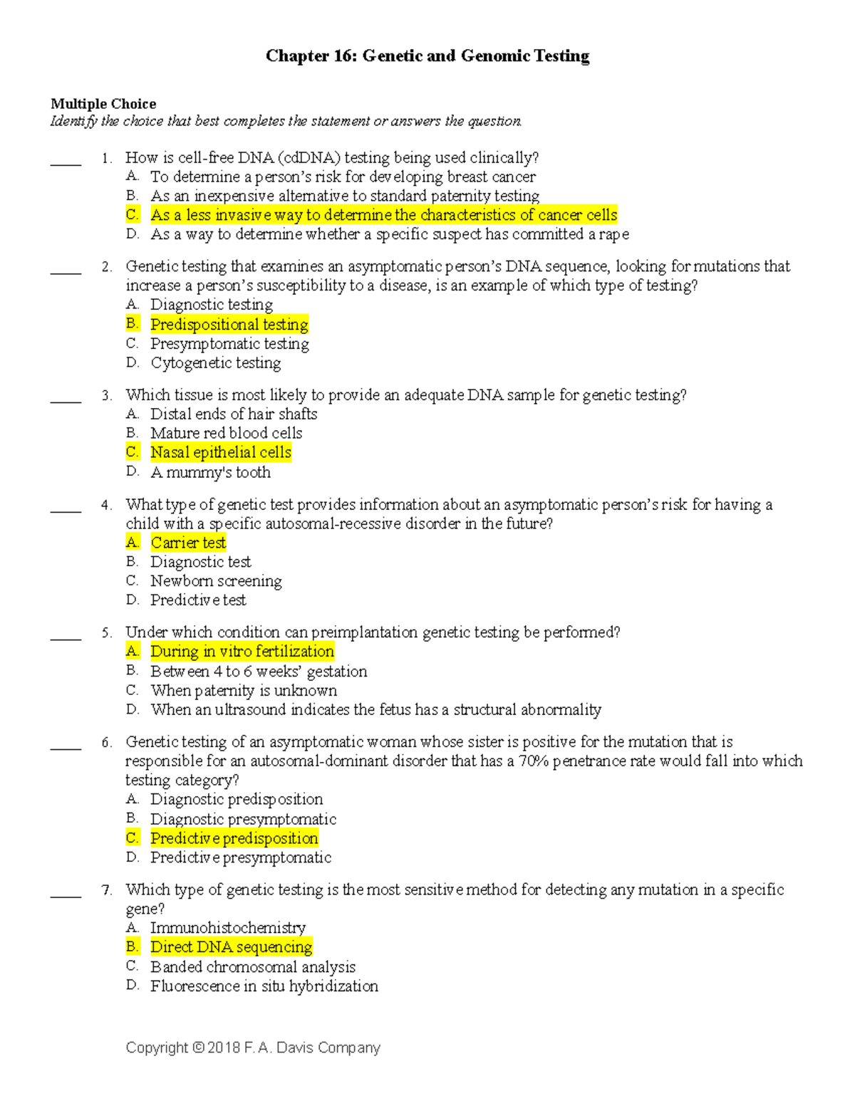 Genetic And Genomic Testing Practice Questions Ch16 Studocu