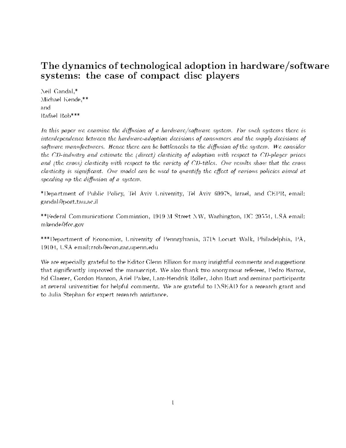 Cd Computer science CSUIZ The dynami s of te hnologi al adoption in