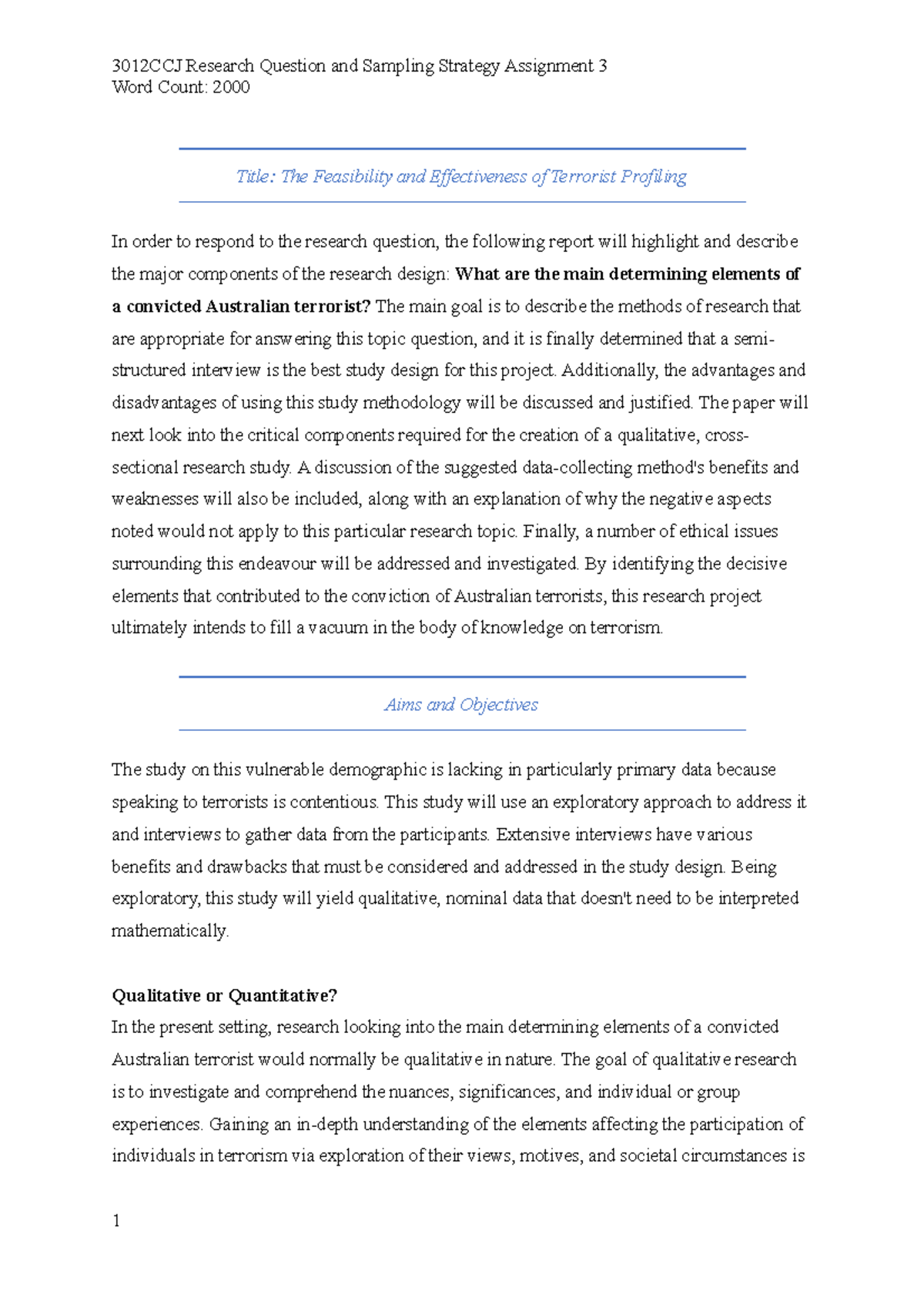 3012CCJ Research Question and Sampling Strategy Assignment 3 - Word ...