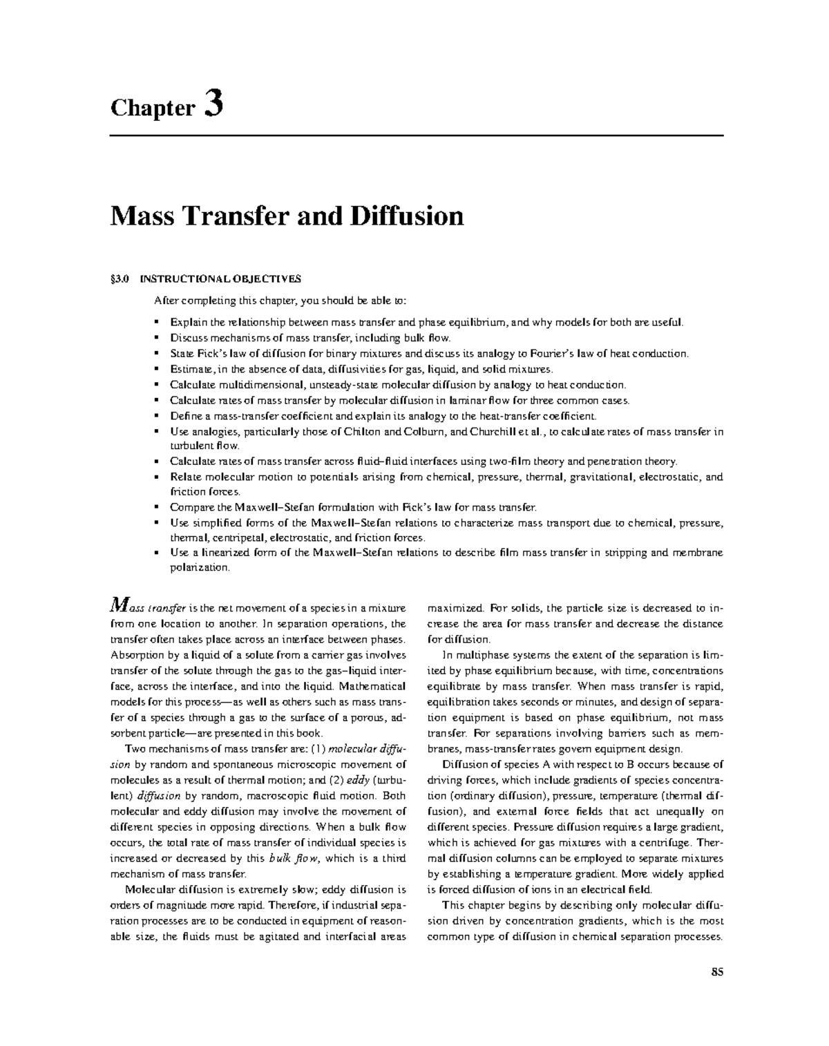 Seader Henley 2011 Chap03 - Chapter 3 Mass Transfer and Diffusion §3 ...