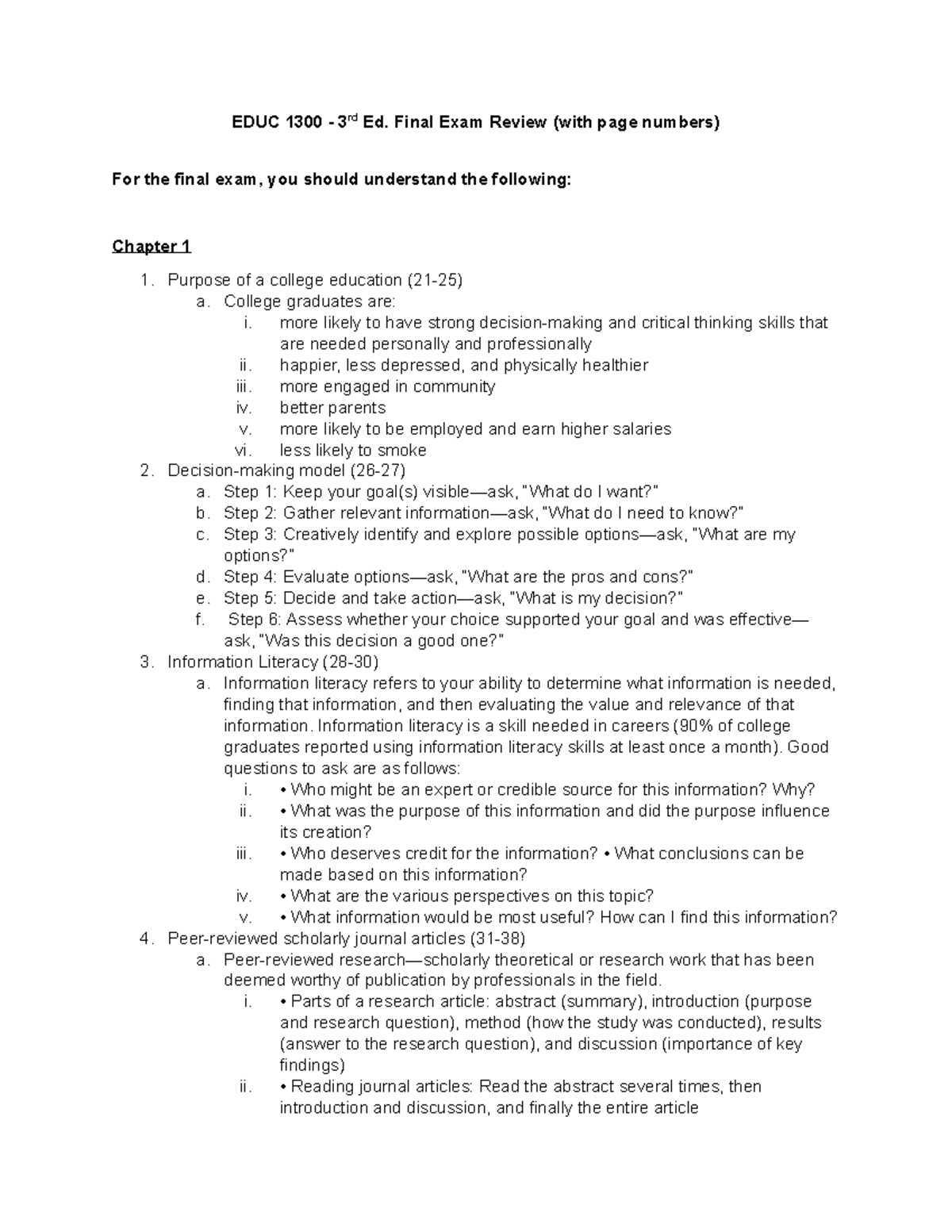 Final Exam Review 3rd Ed With Page Numbers - EDUC 1300 - 3rd Ed. Final ...