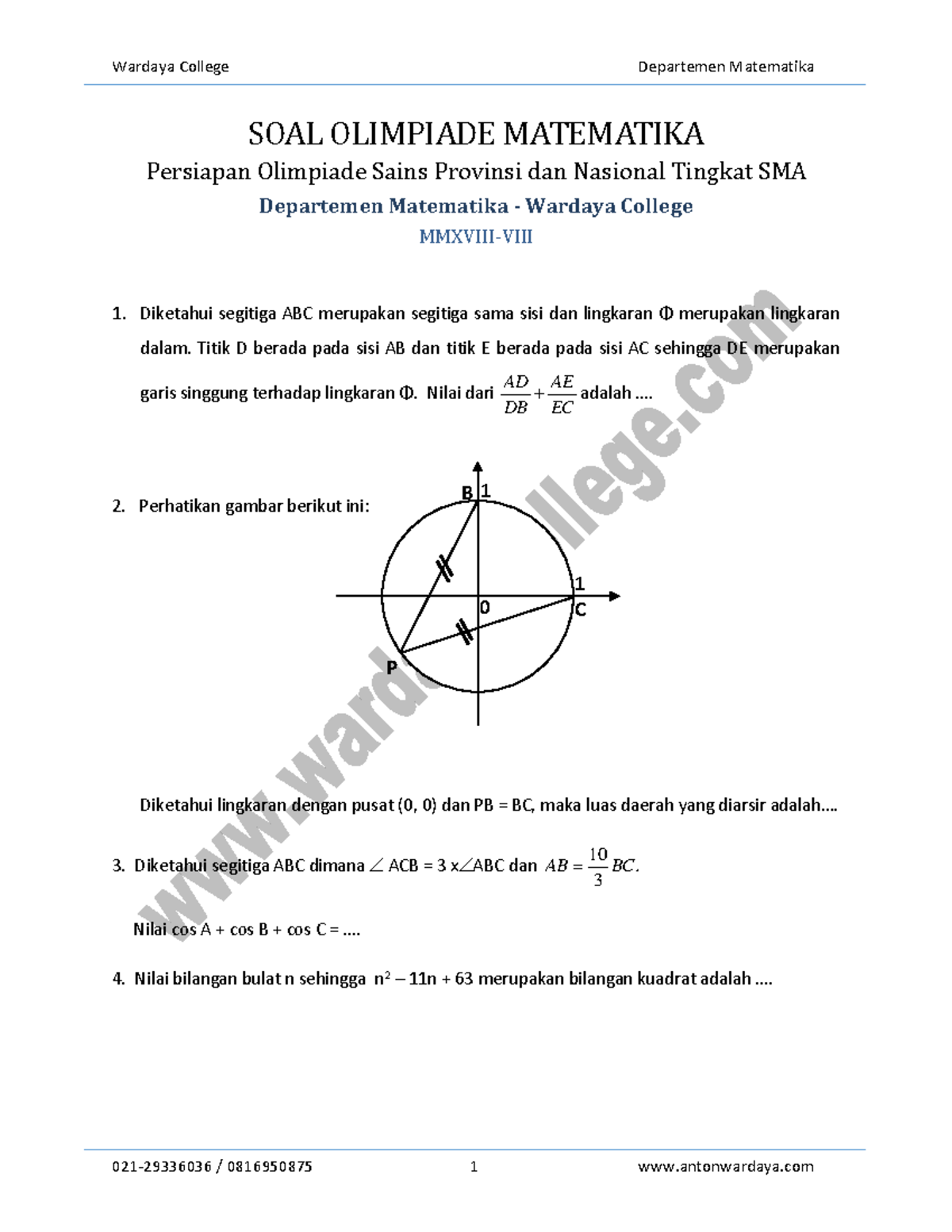 Soal Olimpiade Smp 9 Soal Olimpiade Matematika Persiapan Olimpiade Sains Provinsi Dan Nasional