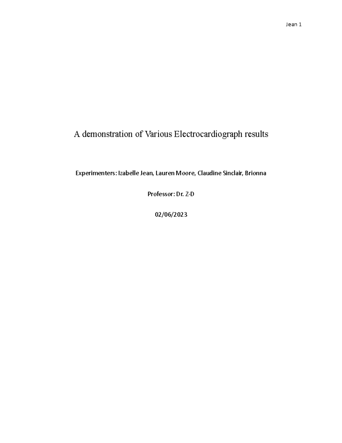 A&P2 lab report 1 - A demonstration of Various Electrocardiograph ...