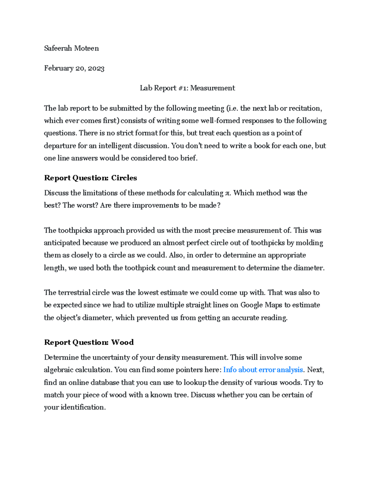 Lab #1 Measurement - yeah - Safeerah Moteen February 20, 2023 Lab ...