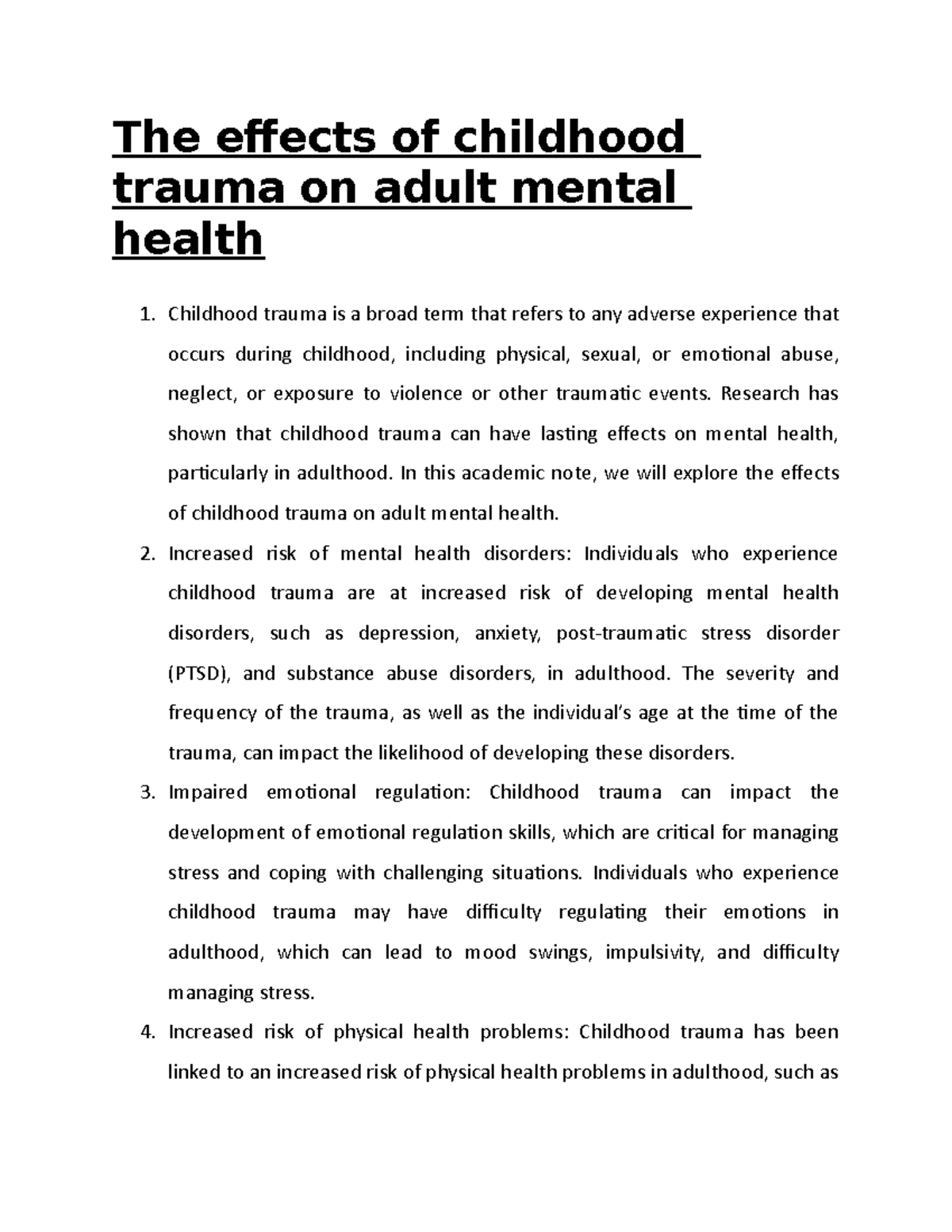 The effects of childhood trauma on adult mental health - The effects of ...