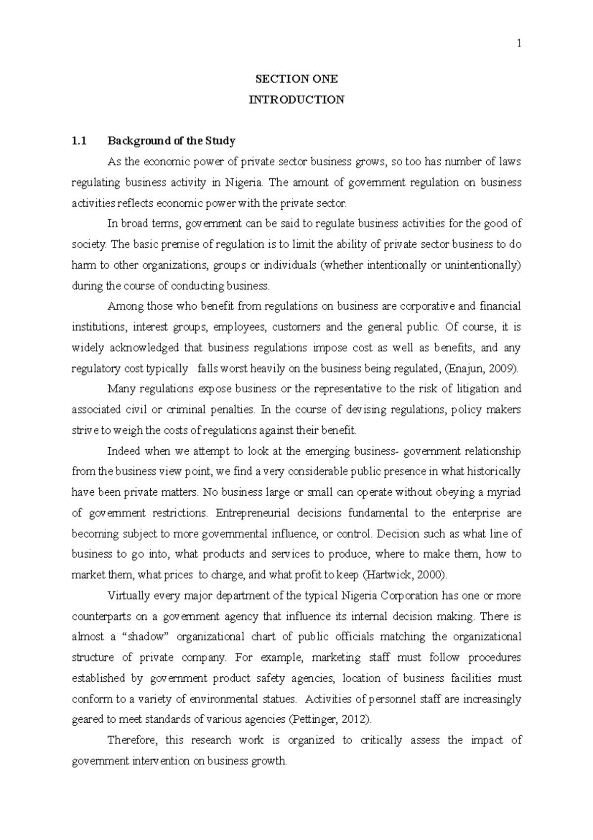Govt intervention - Lecture notes 1 - SECTION ONE INTRODUCTION 1 ...