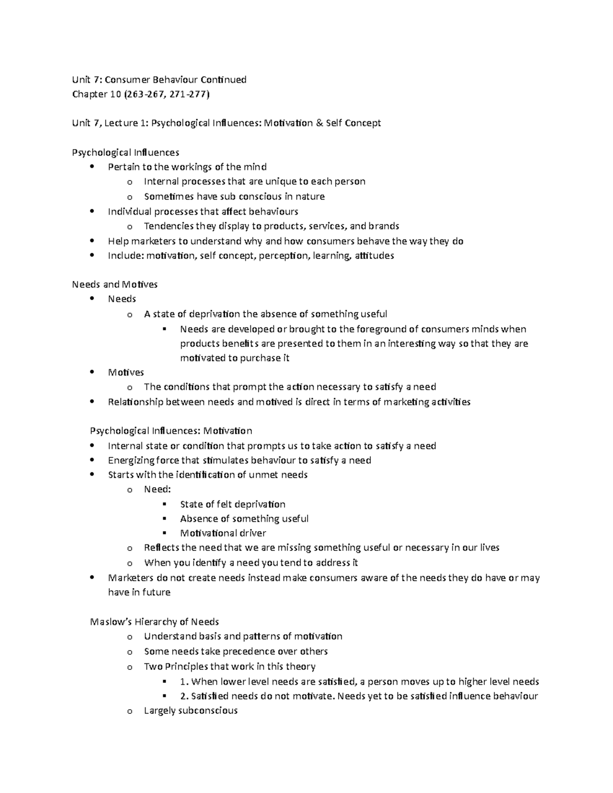 Unit 7 lecture 7 week notes - Unit 7: Consumer Behaviour Continued ...