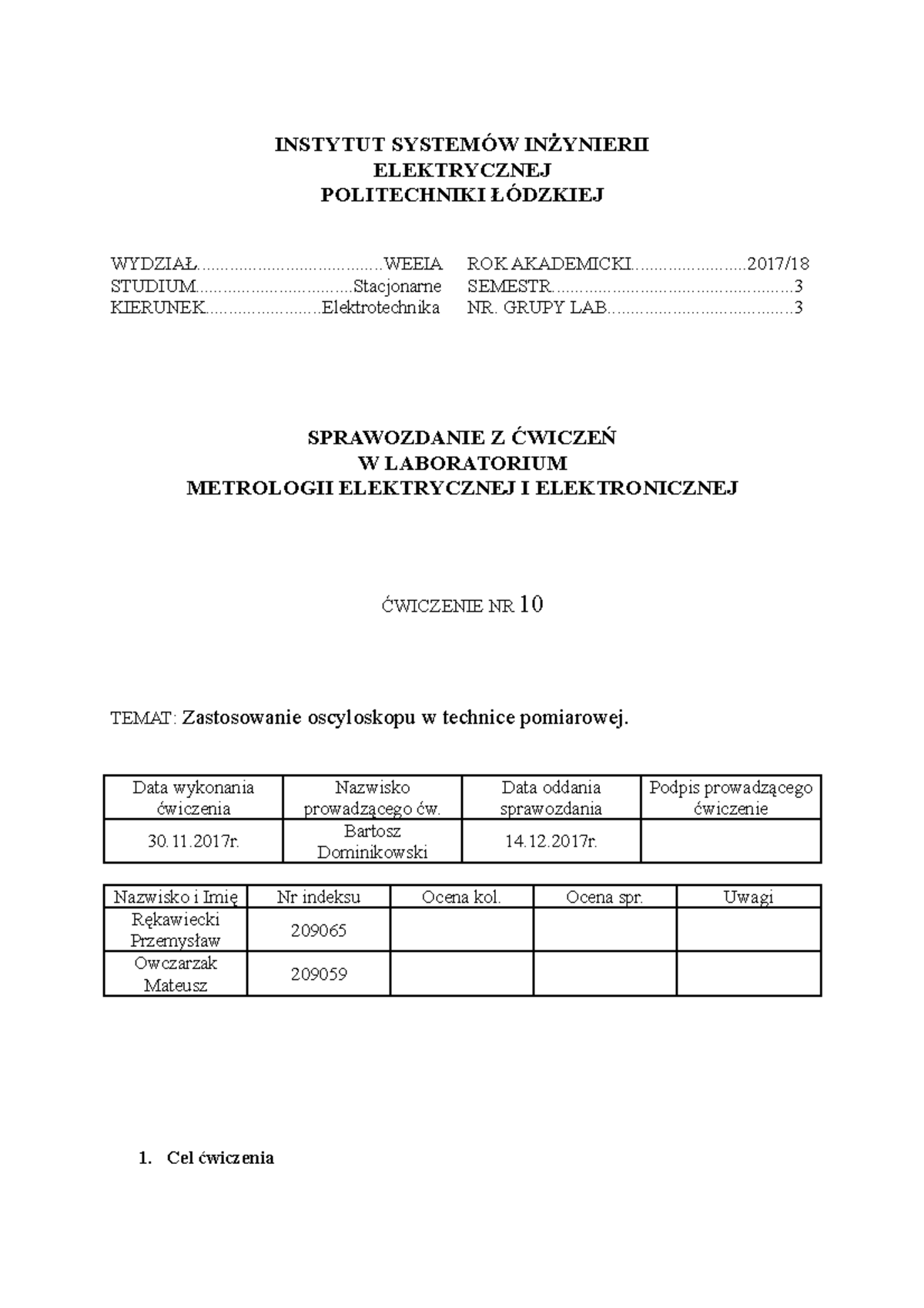 Cw-10 - Sprawozdanie Metrologia - INSTYTUT SYSTEMÓW INŻYNIERII ...