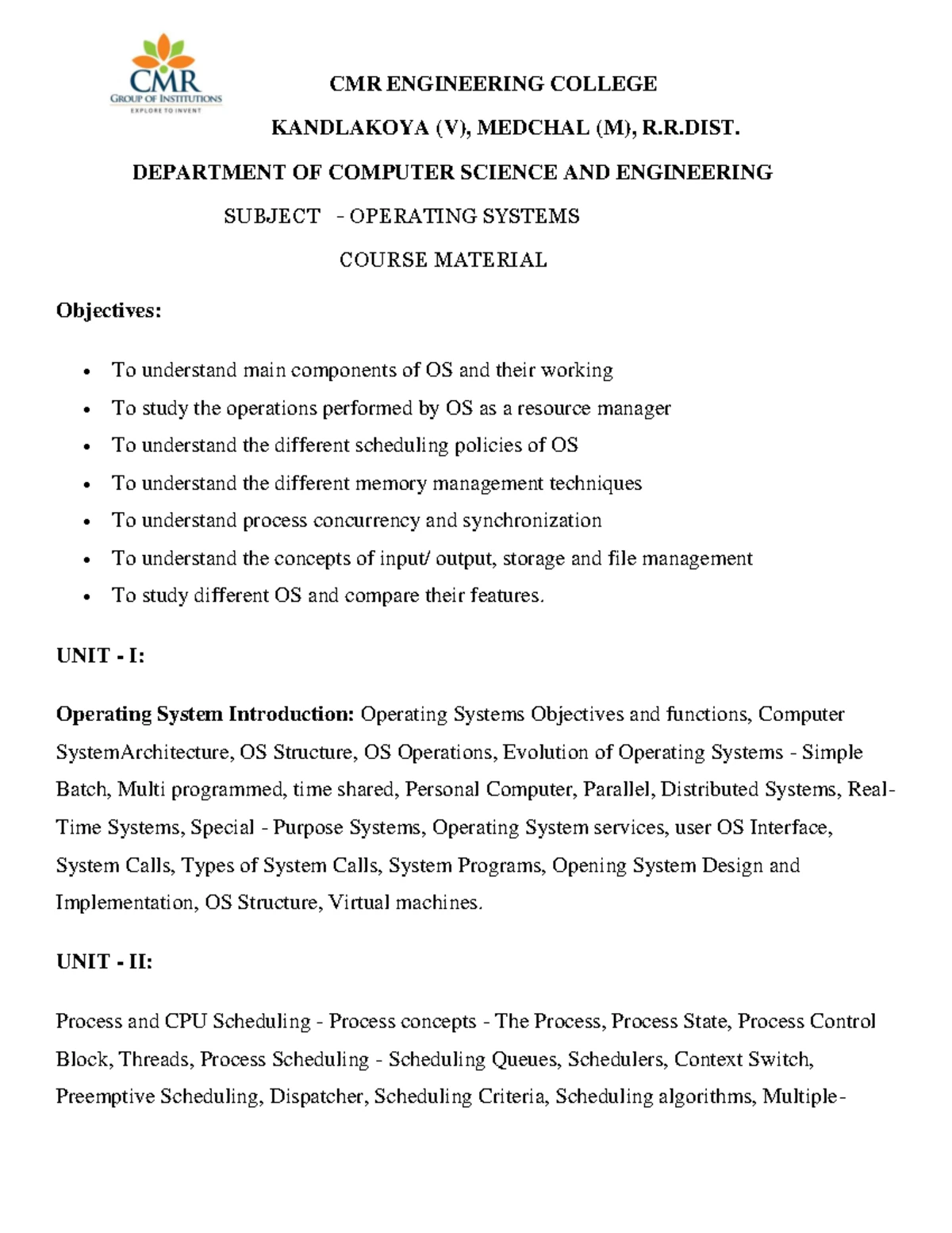 OS Unit1 Introduction - Operating systems notes - UNIT-I INTRODUCTION ...