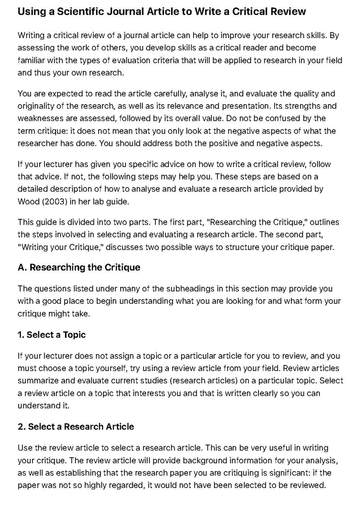 writing a critical analysis of an article