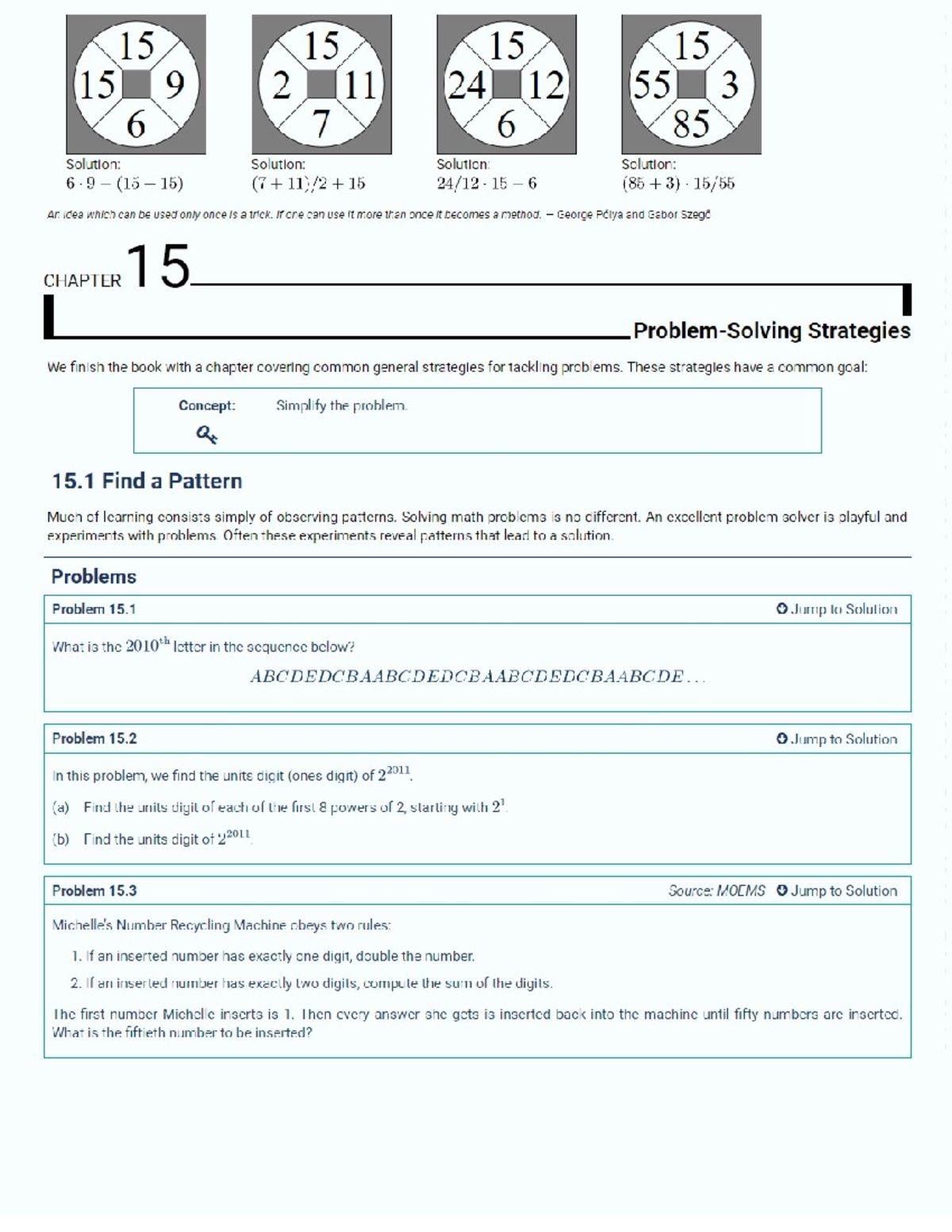 Art od Problem Solving 15 - 15 15 15 15 15 9 2 11 24 12 55 3 6 7 6 85 ...