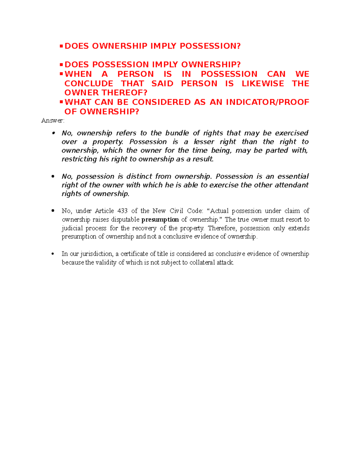Does ownership imply possession - DOES OWNERSHIP IMPLY POSSESSION? DOES ...