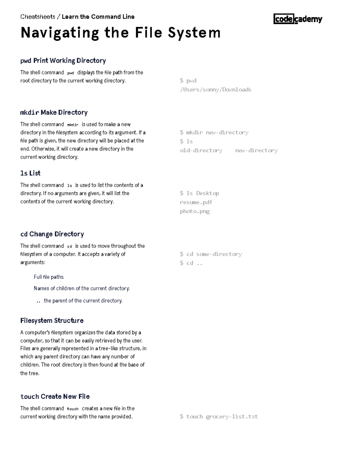 navigating-the-file-system-cheatsheet-codecademy-the-shell-command