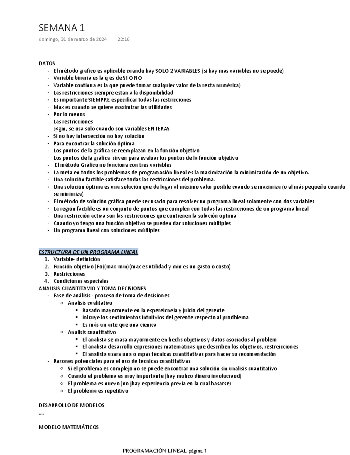 Programación Lineal - Resumen MODELOS PARA LA TOMA DE DECISIONES ...