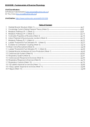 EXSS1036 Muscle Lecture Notes - Table of Contents WEEK 1 – - Studocu